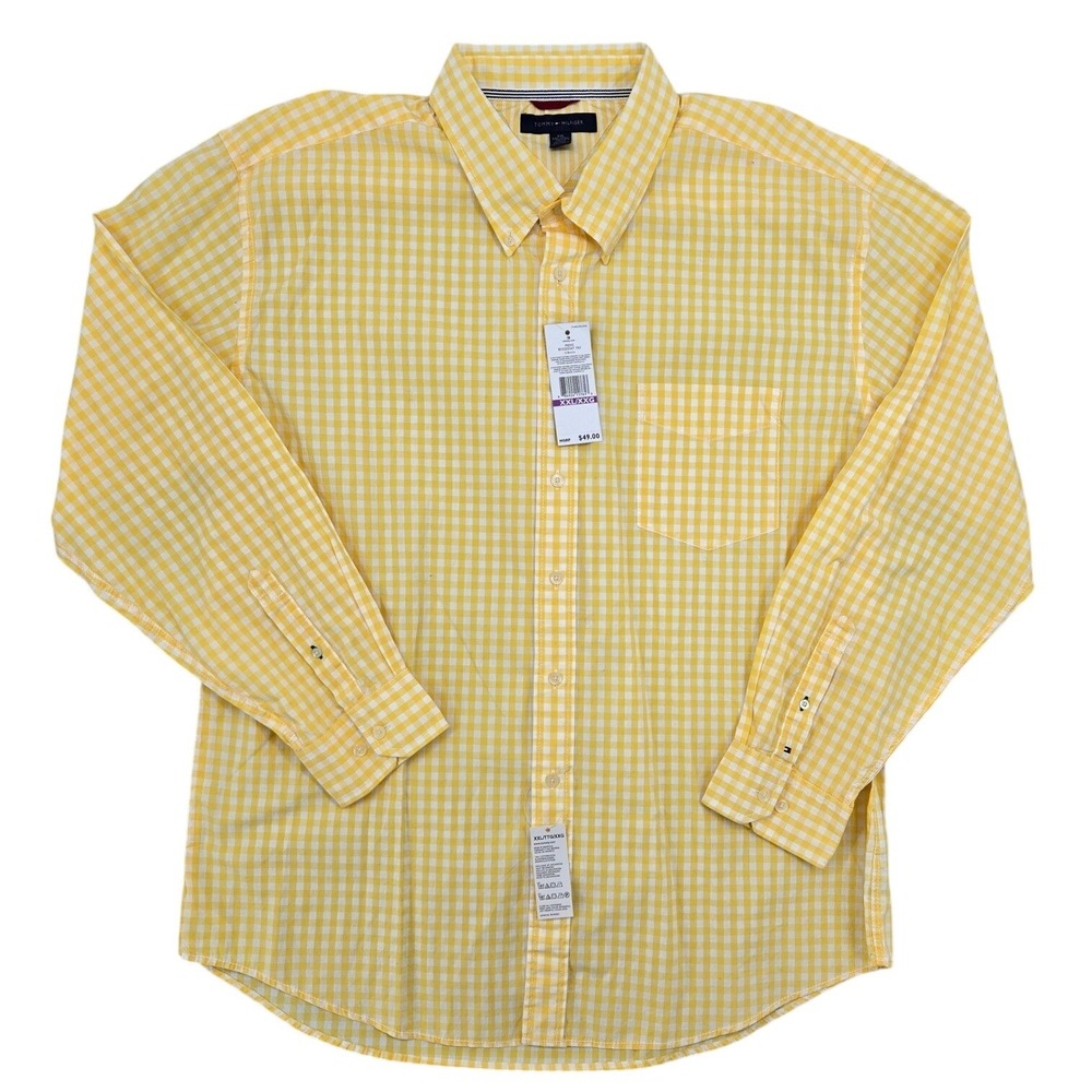 Tommy Hilfiger NWT Button Down Mens XXL‎ Yellow Gingham Easter Spring Shirt